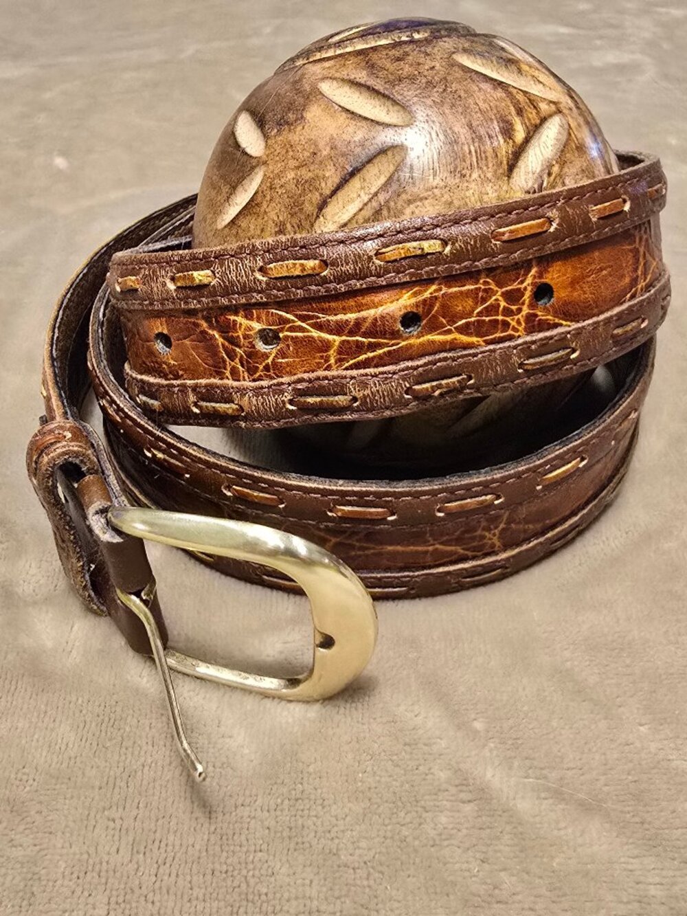 AVANZATA Leather, brown belt brass buckle, size 34